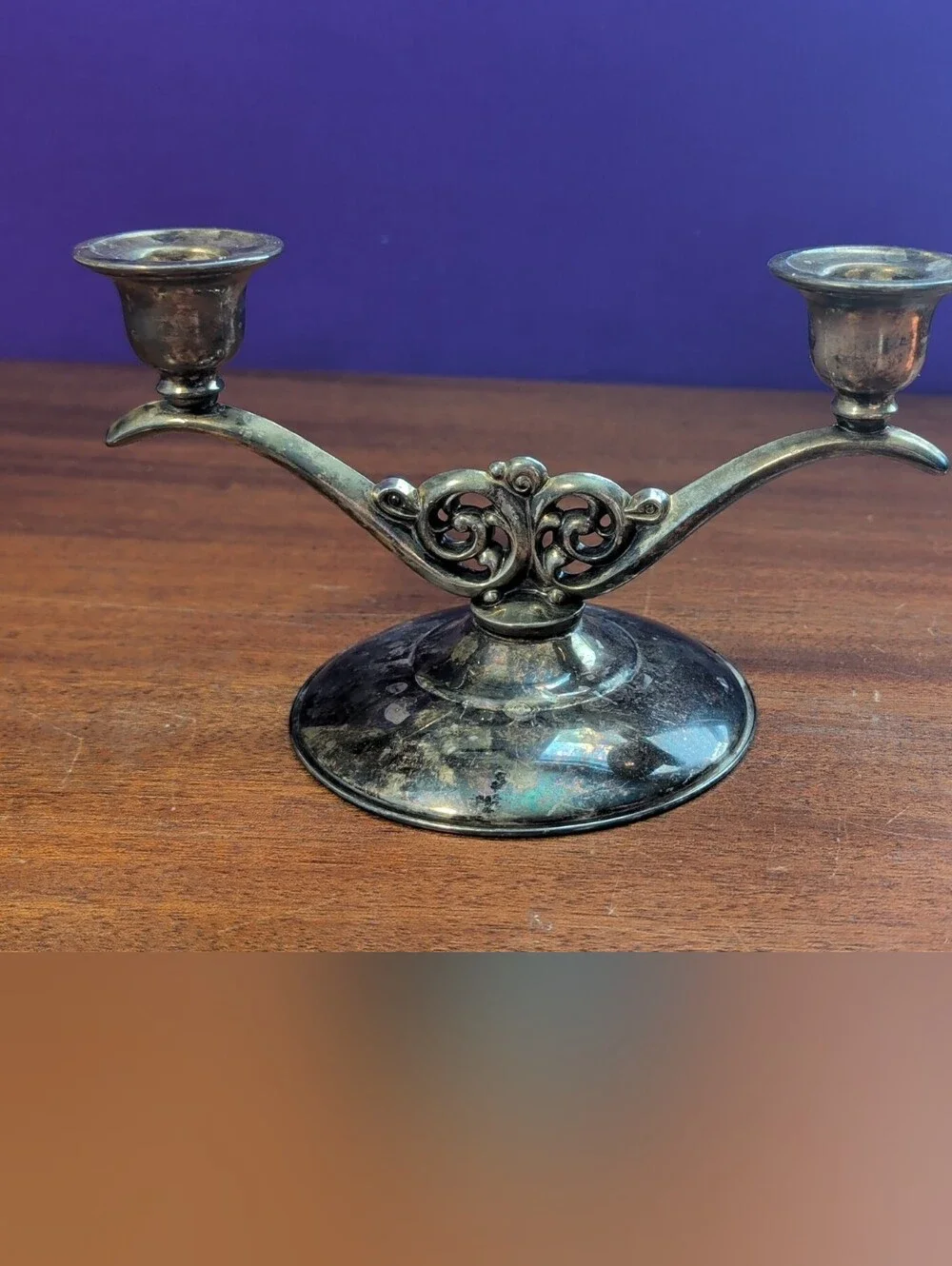 Vintage Oneida Double-Arm Silver Tone Wall Candle Sconce - Silver